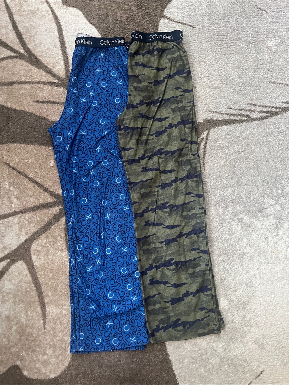 Calvin Klein Boy’s Blue Logo Print & Olive Camo PJ bottoms - 2-Pack